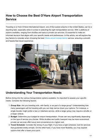 How to Choose the Best O’Hare Airport Transportation Service