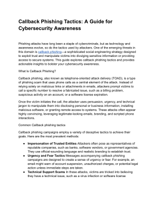 Callback Phishing Tactics_ A Guide for Cybersecurity Awareness