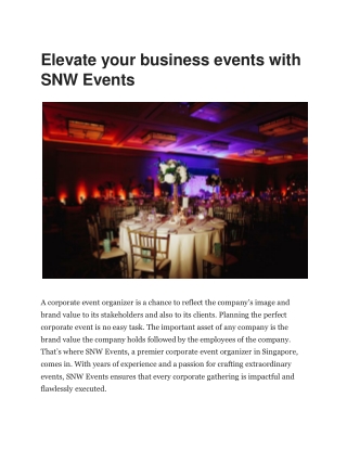 Corporate Event Organizers in Singapore | SNW Events