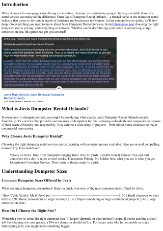 Your Comprehensive Guide to Javis Dumpster Rental Services in Orlando