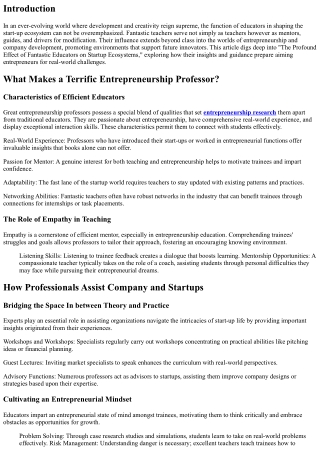 The Profound Impact of Excellent Educators on Startup Ecosystems