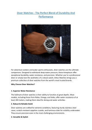 Diver Watches - The Perfect Blend of Durability And Performance