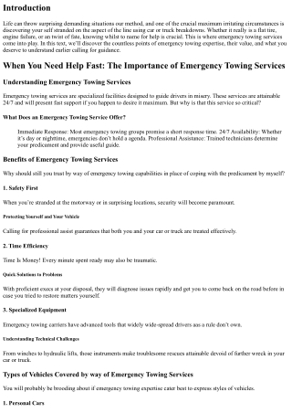When You Need Help Fast: The Importance of Emergency Towing Services