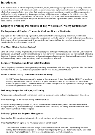 Employee Training Procedures of Top Wholesale Grocery Distributors
