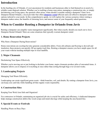 When to Consider Renting a Dumpster in Orlando from Javis