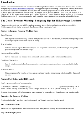 The Cost of Pressure Washing: Budgeting Tips for Hillsborough Residents