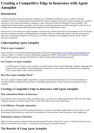 Creating a Competitive Edge in Insurance with Agent Autopilot