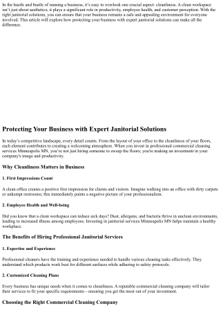 Protecting Your Business with Expert Janitorial Solutions