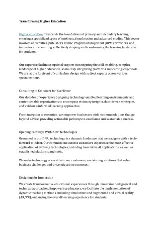Transforming Higher Education