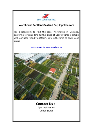 Warehouse For Rent Oakland Ca  Zipplinc.com
