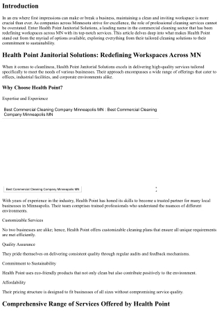 Health Point Janitorial Solutions: Redefining Workspaces Across MN