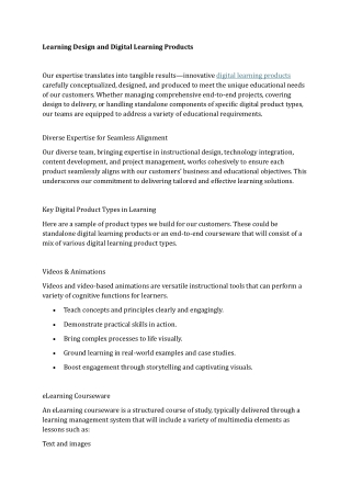 Learning Design and Digital Learning Products
