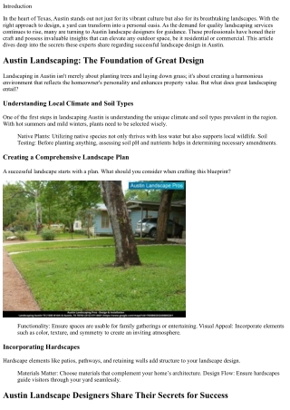 Austin Landscape Designers Share Their Secrets for Success