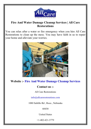 Fire And Water Damage Cleanup Services   All Care Restorations