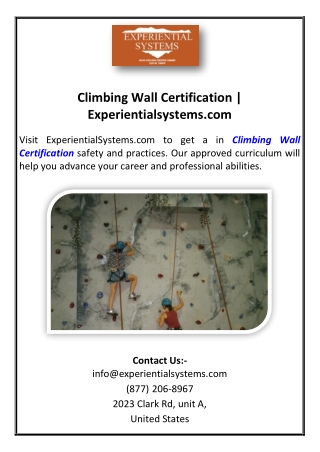Climbing Wall Certification | Experientialsystems.com