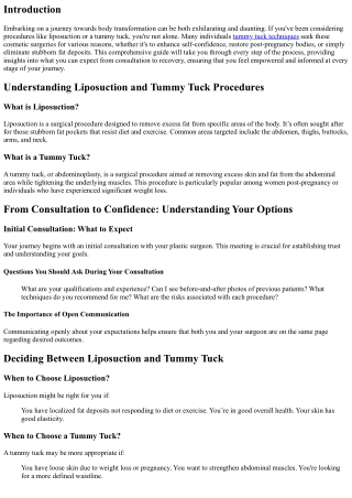 From Consultation to Confidence: Navigating Your Liposuction and Tummy Tuck Jour