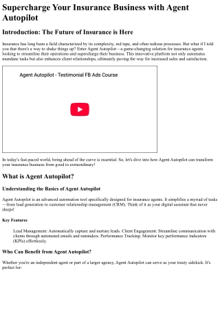 Supercharge Your Insurance Business with Agent Autopilot