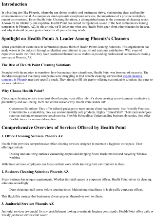 Spotlight on Health Point: A Leader Among Phoenix’s Cleaners