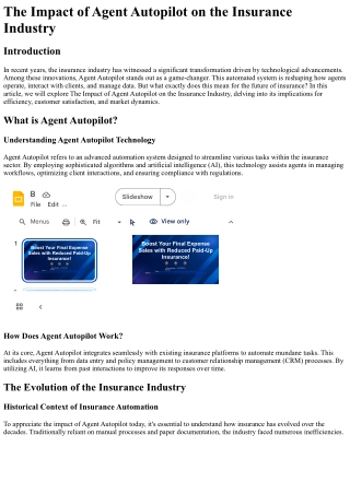 The Impact of Agent Autopilot on the Insurance Industry