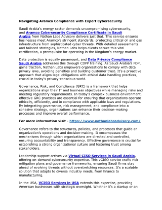 Navigating Aramco Compliance with Expert Cybersecurity