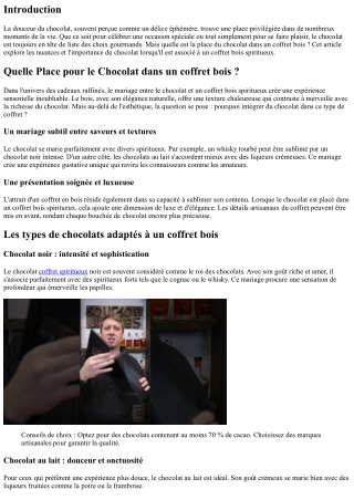 Quelle Place pour le Chocolat dans un coffret bois ?