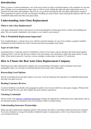 How to Choose the Best Auto Glass Replacement Company