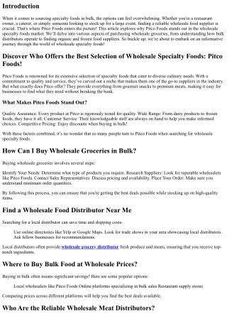 Discover Who Offers the Best Selection of Wholesale Specialty Foods: Pitco Foods