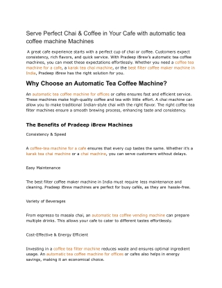 Serve Perfect Chai & Coffee in Your Cafe with automatic tea coffee machine Machines