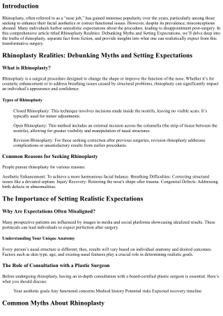 Rhinoplasty Realities: Debunking Myths and Setting Expectations