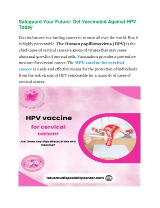 Safeguard Your Future: Get Vaccinated Against HPV  Today