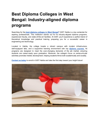 Best Diploma Colleges in West Bengal- Industry-aligned diploma programs