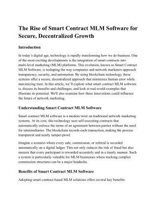The Rise of Smart Contract MLM Software for Secure, Decentralized Growth