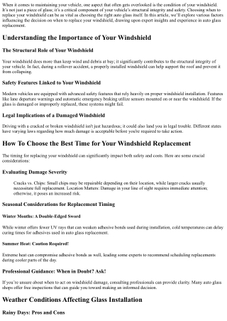 How To Choose the Best Time for Your Windshield Replacement