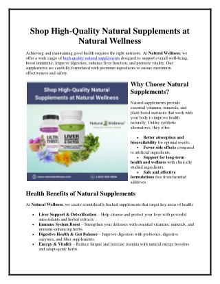 Shop High-Quality Natural Supplements at Natural Wellness