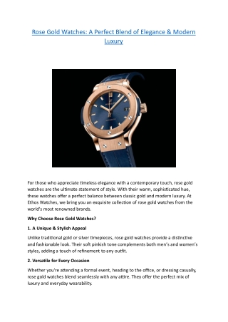 Rose Gold Watches - A Perfect Blend of Elegance And Modern Luxury