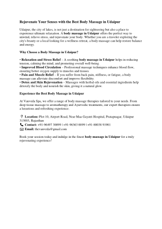 Rejuvenate Your Senses with the Best Body Massage in Udaipur Blog 1