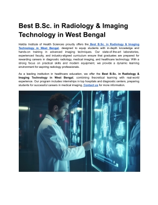 Best B.Sc. in Radiology & Imaging Technology in West Bengal