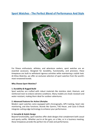 Sport Watches - The Perfect Blend of Performance And Style