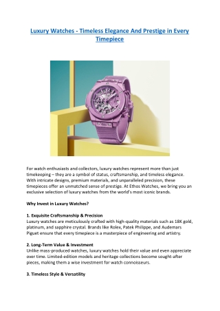 Luxury Watches - Timeless Elegance And Prestige in Every Timepiece