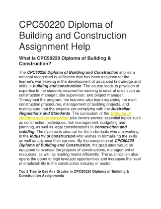 CPC50220 Diploma of Building and Construction Assignment Hel1