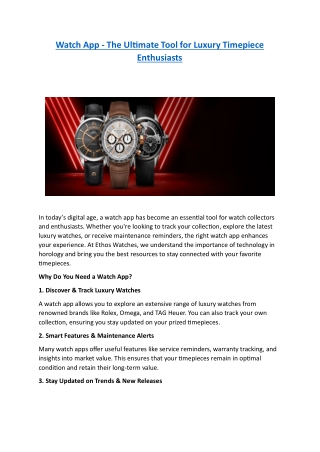 Watch App - The Ultimate Tool for Luxury Timepiece Enthusiasts