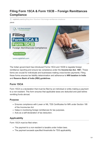 cajdshah.com-Filing Form 15CA  Form 15CB  Foreign Remittances Compliance