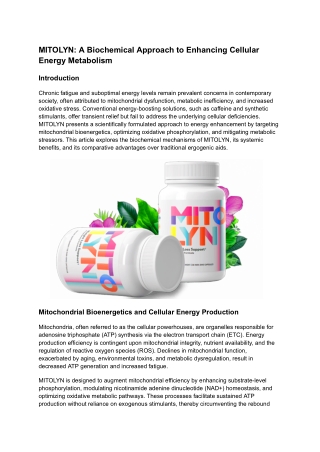 MITOLYN: A Biochemical Approach to Enhancing Cellular Energy Metabolism