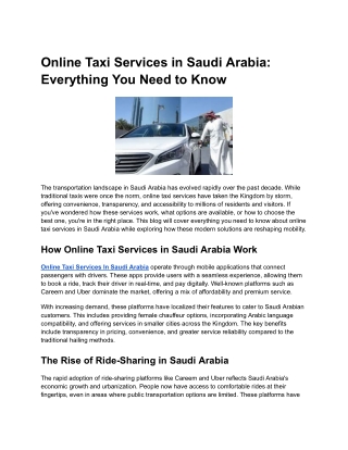 Online taxi services in saudi arabia