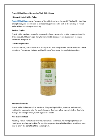 Foxtail Millet Flakes: Uncovering Their Rich History