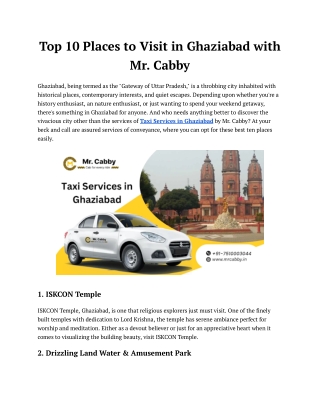 Book Taxi Services in Ghaziabad - Mr. Cabby