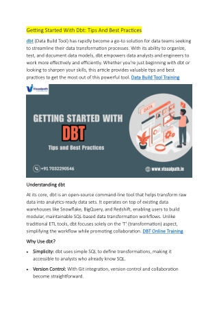 DBT Training in Chennai | Data Build Tool Training