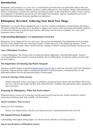 Rhinoplasty Revealed: Achieving Your Ideal Nose Shape