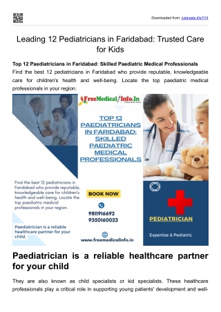 Leading 12 Pediatricians in Faridabad Trusted Care for Kids
