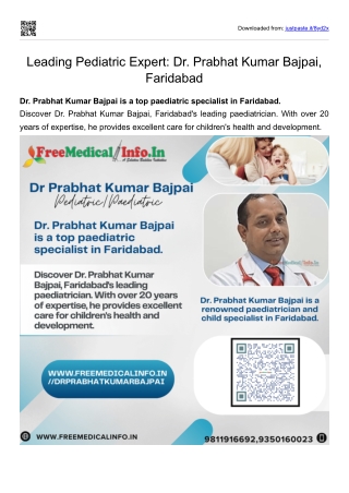 Leading Pediatric Expert Dr. Prabhat Kumar Bajpai, Faridabad